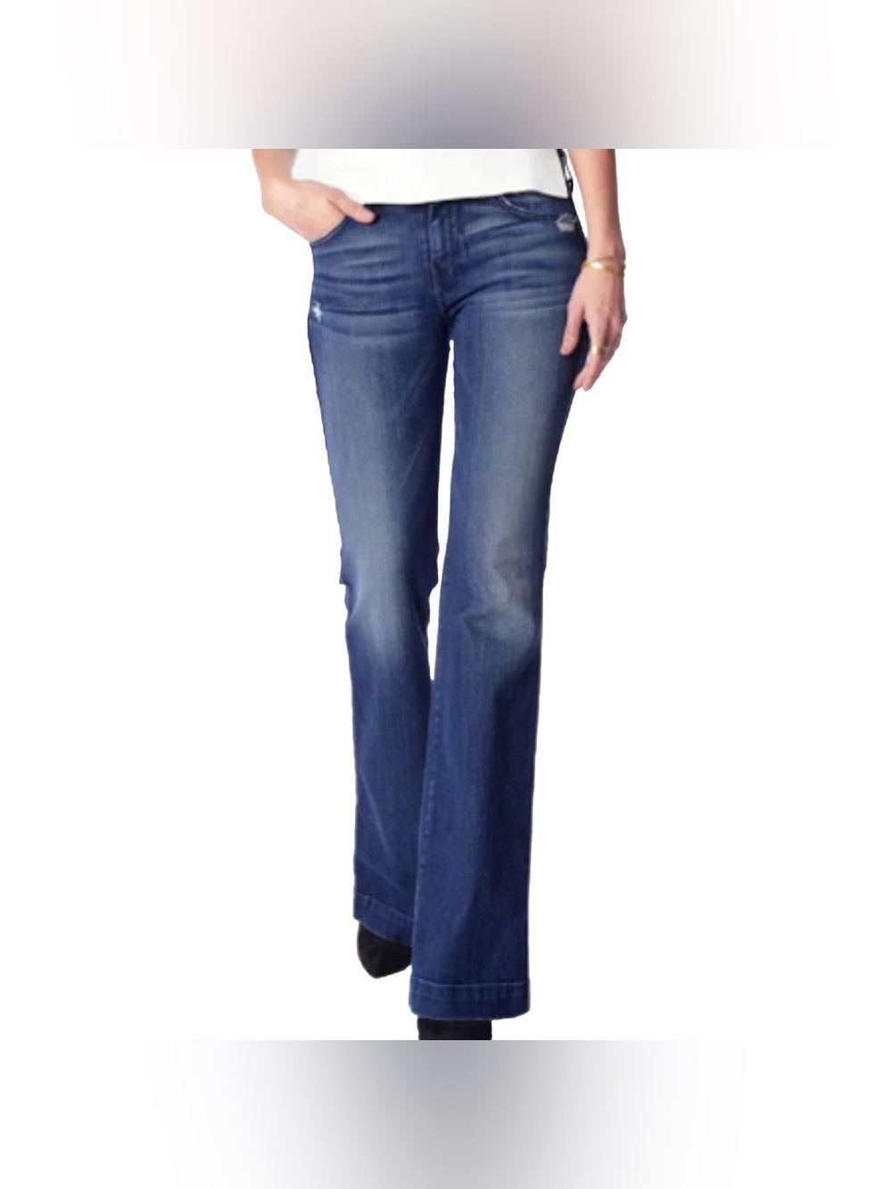 7 For All Mankind Coveted “Dojo” Flare Leg Mid Rise Jeans In Lake Blue Wash